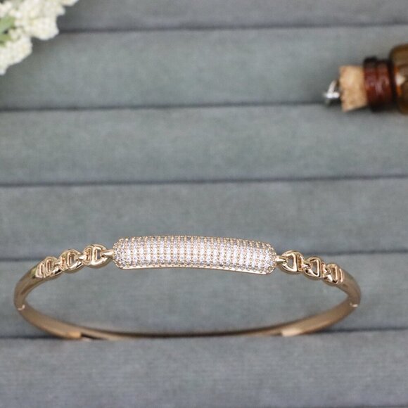 Elegant Rose Gold Bangle with Sparkling Center Accent Design, XPBL0600 - Picture 12 of 12